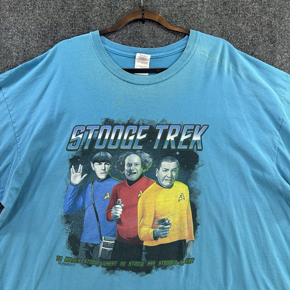 Three Stooges Star Trek Collab Men's Size 3XL Blue Y2K Casual Oversized Cotton